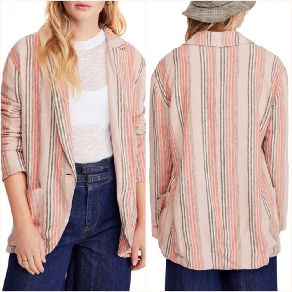 Free People Simply Stripe Linen Blend Blazer (B15)